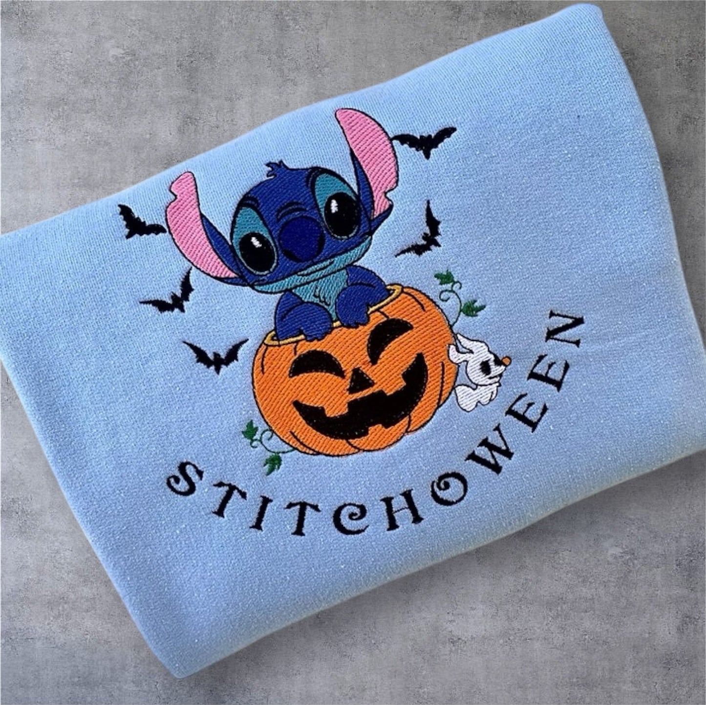 Stitch Halloween Kürbis Herbst Pullover Bestickt