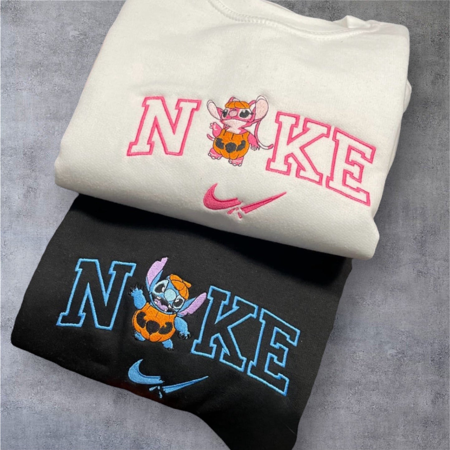 Stitch and Angel Halloween Kürbis Embroidery Hoodie Sweatshirt