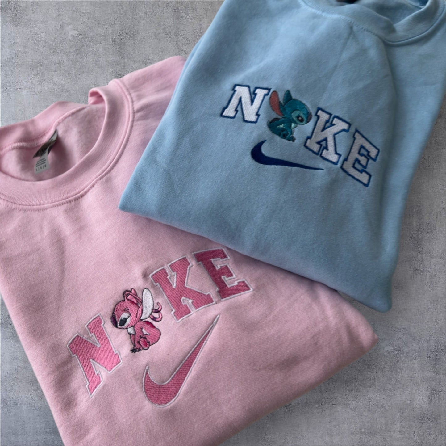 Stitch and Angel Couple Embroidered Sweatshirt Couple