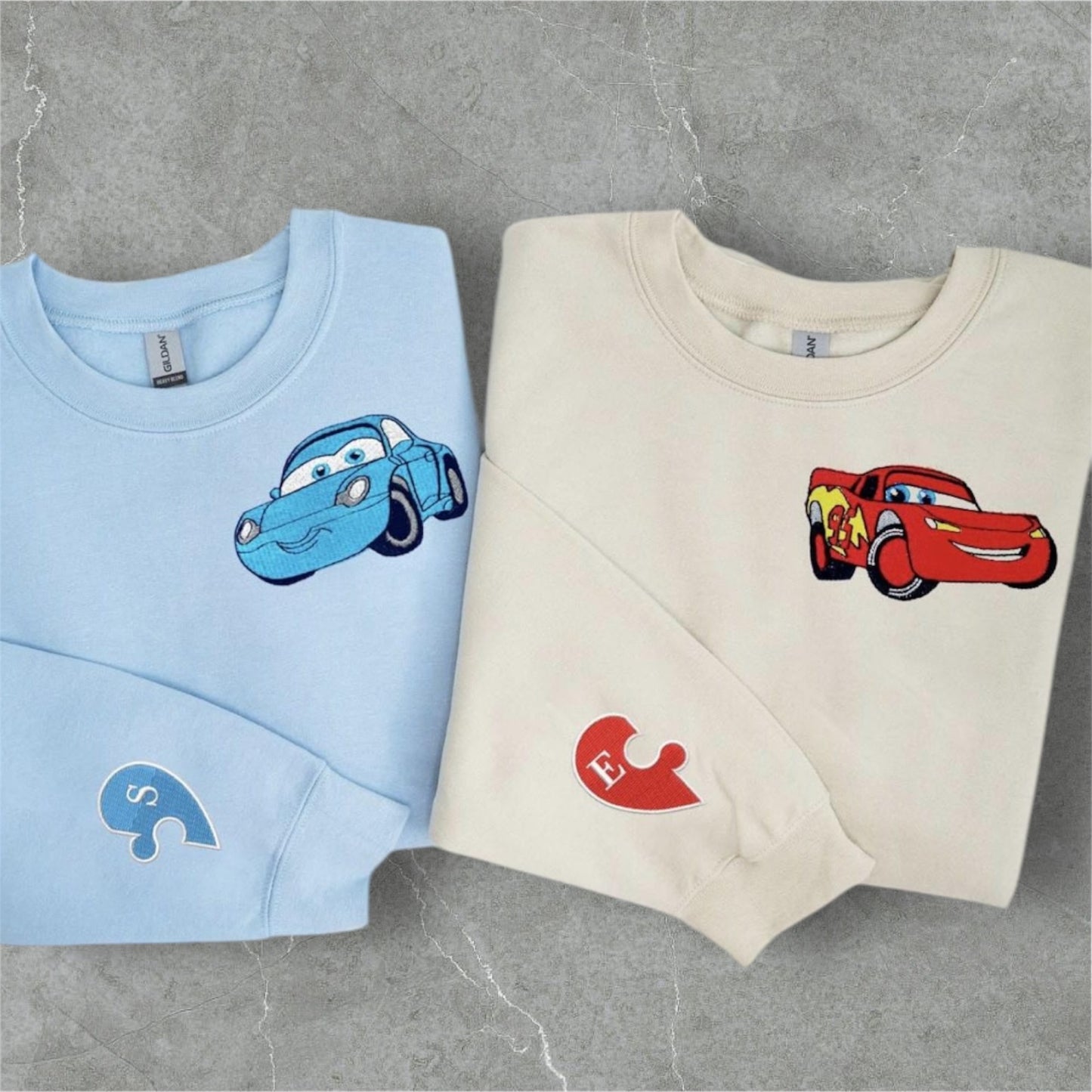 Cars Sally Personalisierter Partner Pullover Hoodie Puzzle McQueen