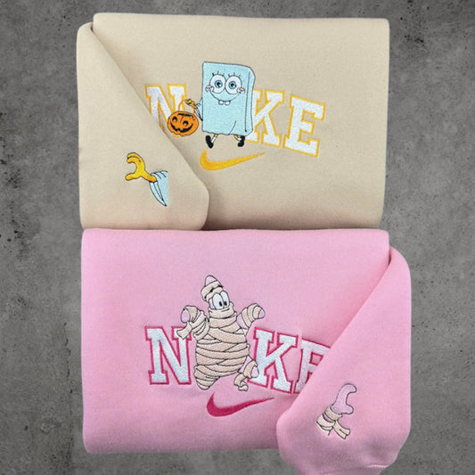 Spongebob und Patrick Halloween Mumie Geist Pullover Bestickt