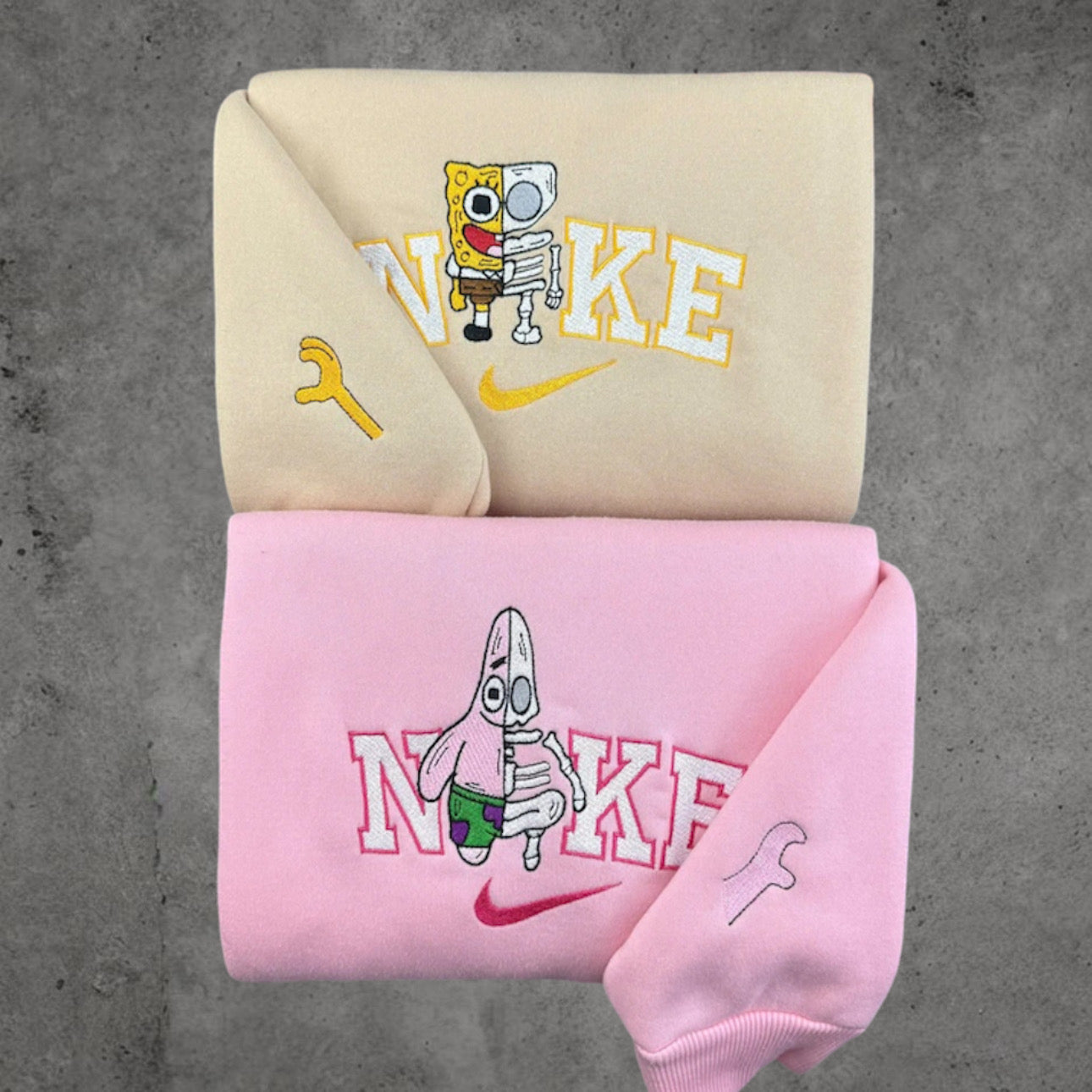 Spongebob und Patrick Halloween Skelett Pullover Bestickt