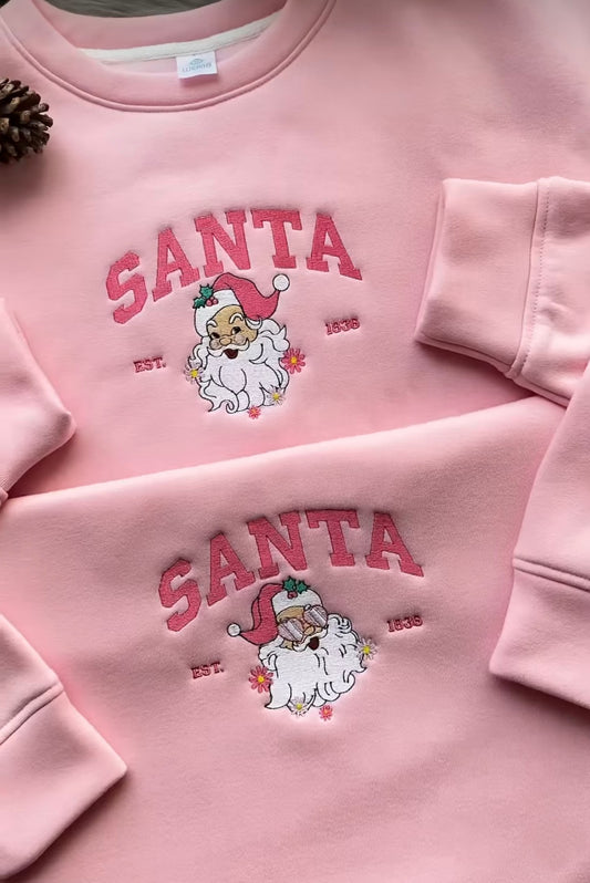 Santa Christmas Embroidery Pullover Couple Geschenk
