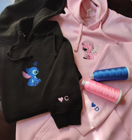 Stitch Angel Partner Pullover Couple Hoodie Lilo&Stitch Bestickt Personalisiert