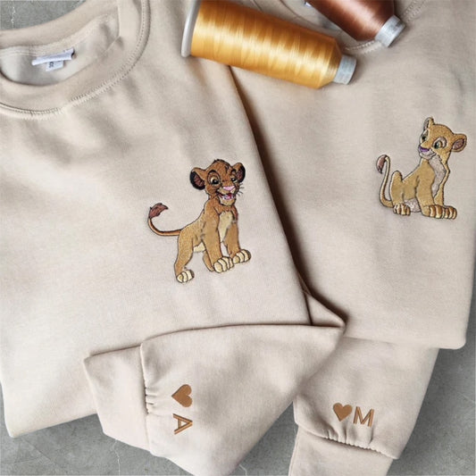 Simba und Nala Partner Couple Hoodie Bestickt Initialen Personalisiert