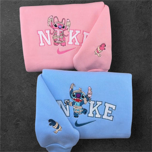 Stich und Angel Mumie Halloween Pullover Bestickt